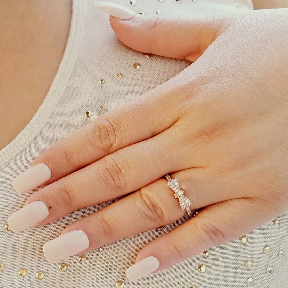 Rose Gold Bow Ring Size 7.5 - Micro Pave Cubic Zirconia